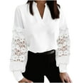 thumbnail image 2 of AXXD White Basic Hawaiian Shirts for Women 2024 Lace Spring And Summer Trendy V-neck Mesh Spliced Flower Printed Casual T-shirt, 2 of 6