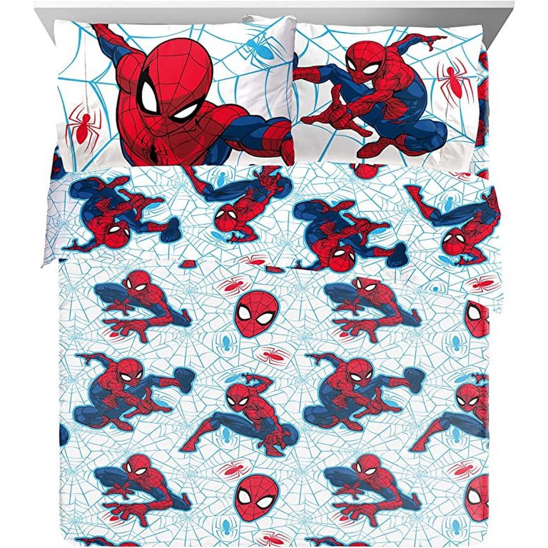 Jay Franco Marvel Spiderman Spidey Faces - Juego De Ropa De Cama Matrimonial Y Cortinas Spidey Daze