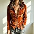 thumbnail image 2 of Sheghy Lapel Jacket for Women Solid Flap Pocket Zip Front Long Sleeve Fall Winter Orange M, 2 of 4