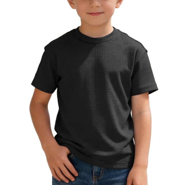 T-Shirts à Manches Courtes en Tricot pour Garçons, Col Rond Uni, Hauts d'Été Décontractés, 3-14 Ans