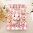 thumbnail image 5 of Erosebridal Wild Animal Rabbit Bed Sheets,Pink Bowknot Kawaii Flowers Happy Easter Theme King Sheets For Kids 4-Piece, 5 of 6