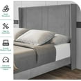Dextrus Full Size Wooden Bed Gray Velvet Wingback Headboard