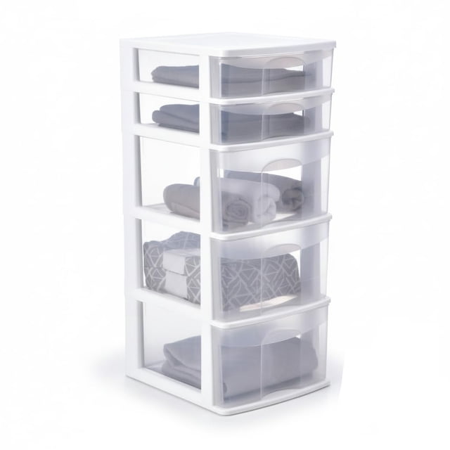 Italhome Cajonera De Plástico, Cajonera Organizador Multiusos De Color Blanco Con 5 Cajones Transparentes Fox