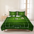 thumbnail image 3 of Quilts Twin XL Size Bedding Set, Green Football Field Lightweight Quilted Comforter, Center Circle Soccer Ball Soft Reversible Bedspread Coverlet with Pillow Covers for All Season, 68" x 98", 3 of 9