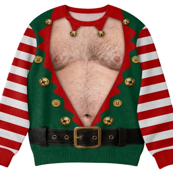 TBKOMH Ugly Christmas Sweatshirt 3D Santa Hairy Chest Plaid Logger Hilarious Novelty Pullover Men Long Sleeve Crew Neck Xmas Party Outfit Present Top L