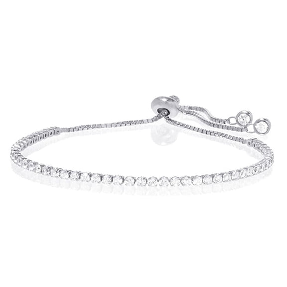 Amy and Annette 14K White Gold Plated Adjustable Tennis Bracelet with crystals