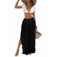 thumbnail image 3 of Womens Wide Leg Split Skirt Pants Boho Loose Palazzo with Elastic Waist Vacation Pants Black S, 3 of 8