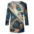 thumbnail image 6 of WTOBBY Women's Retro Style 3/4 Sleeve Round Collar Printed Blouse with Floral Design, Ladies Casual Top for Retro Look, Comfortable T-Shirt for Everyday Fashion,Blue L, 6 of 7