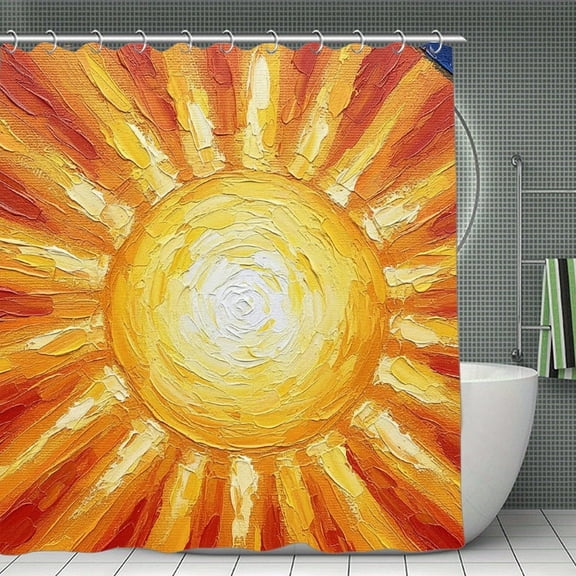 Boho Watercolor Sun Sunset Print Shower Curtain,Modern Fabric Waterproof Shower Curtain Set with Hooks 70.8×70.8Inch (180×180cm)