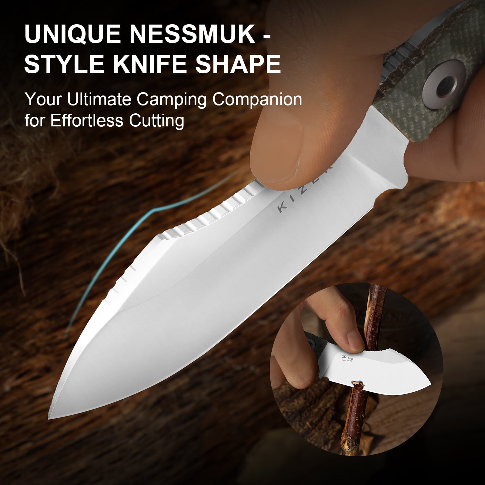 Kizer Rook Fixed Knife AEB-L Blade Micarta Handle With Sheath Camping 1090A4