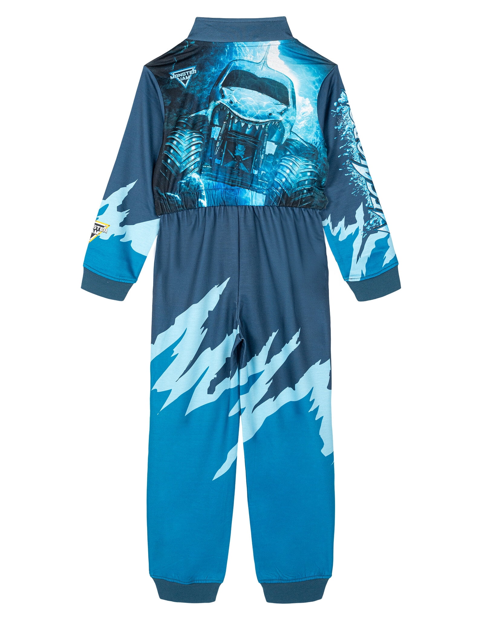 Monster Jam Little Boys' Zip-Up Coverall Teal and Navy