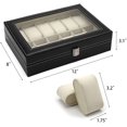 thumbnail image 4 of Caja de reloj de cuero con 12 ranuras, organizador de vitrina con tapa de vidrio enmarcada, elegante contraste y almohada extraíble para hombres y mujeres, cajas de soporte grandes para relojes y joya JFHHH pequeña, 4 of 5