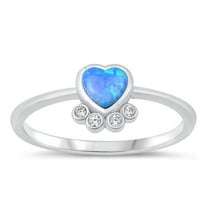 CHOOSE YOUR COLOR White CZ Blue Simulated Opal Heart Ring 925 Sterling Silver Band Female Size 5