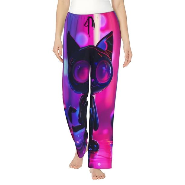 Balery Neon Toy Cat Reflections Pantalones de pijama para mujer, pijamas ultraligeros, pantalones de estar por casa-3X-Large