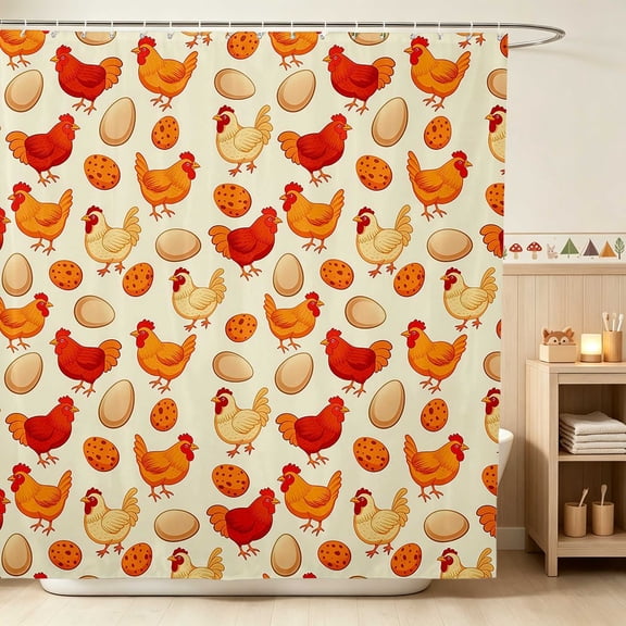Erosebridal Chicken Shower Curtain 72Wx72L for Boys Girls, Farm Eggs Waterproof Bathroom Curtain
