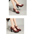 thumbnail image 6 of Quaouag Women's Closed Toe Ankle Buckle Strap Chunky Block Heel Mary Jane Shoes Vintage Round Toe Mary Jane Dress Pumps, 6 of 7