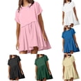 thumbnail image 1 of Gspmoly Robes Décontractées pour Femmes, Robe Plissée Mignonne Unie pour Femmes à Empiècements, Décontractée à Manches Courtes, Ample et Surdimensionnée, Mini-Robe d'Été, Robes de Soirée pour Femmes, Offres Hebdomadaires, 1 of 9