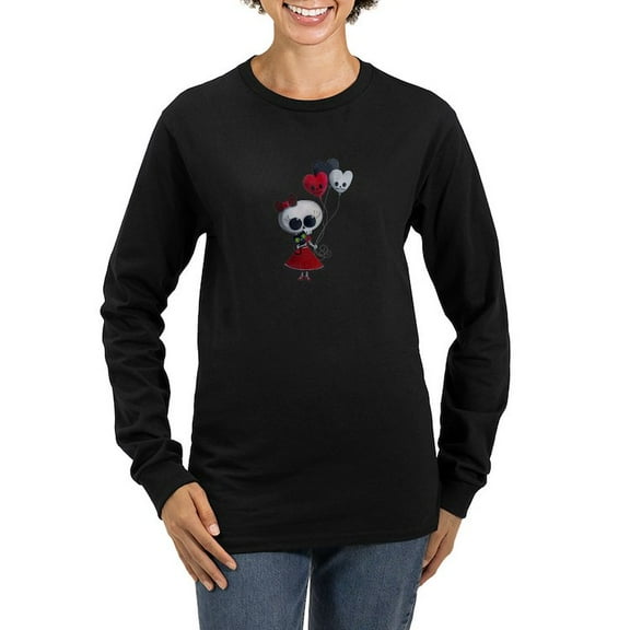 CafePress - Cute Skeleton Girl With Spooky Balloons Long Sleev - Women's Long Sleeve Graphic Tee Casual Fit