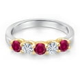 thumbnail image 3 of Gem Stone King 10K Two Tone Gold Red Created Ruby and White Moissanite Wedding-Bands Ring for Women | 1.07 Cttw | Round 3.5MM | Gemstone July Birthstone | Size 5, 3 of 7