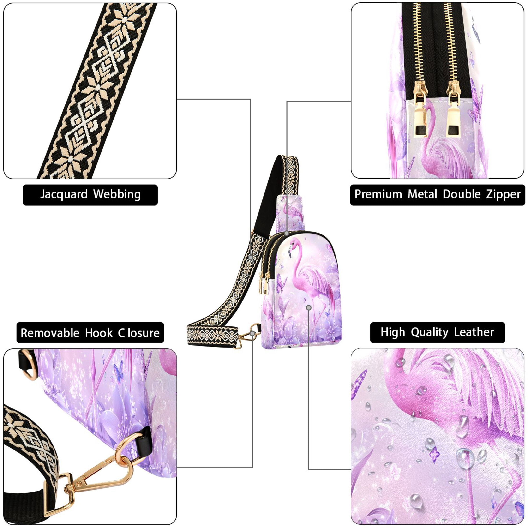 ALAZA Butterfly Glitter Flamingo Sling Bag for Women Men Waterproof Crossbody Chest Bags