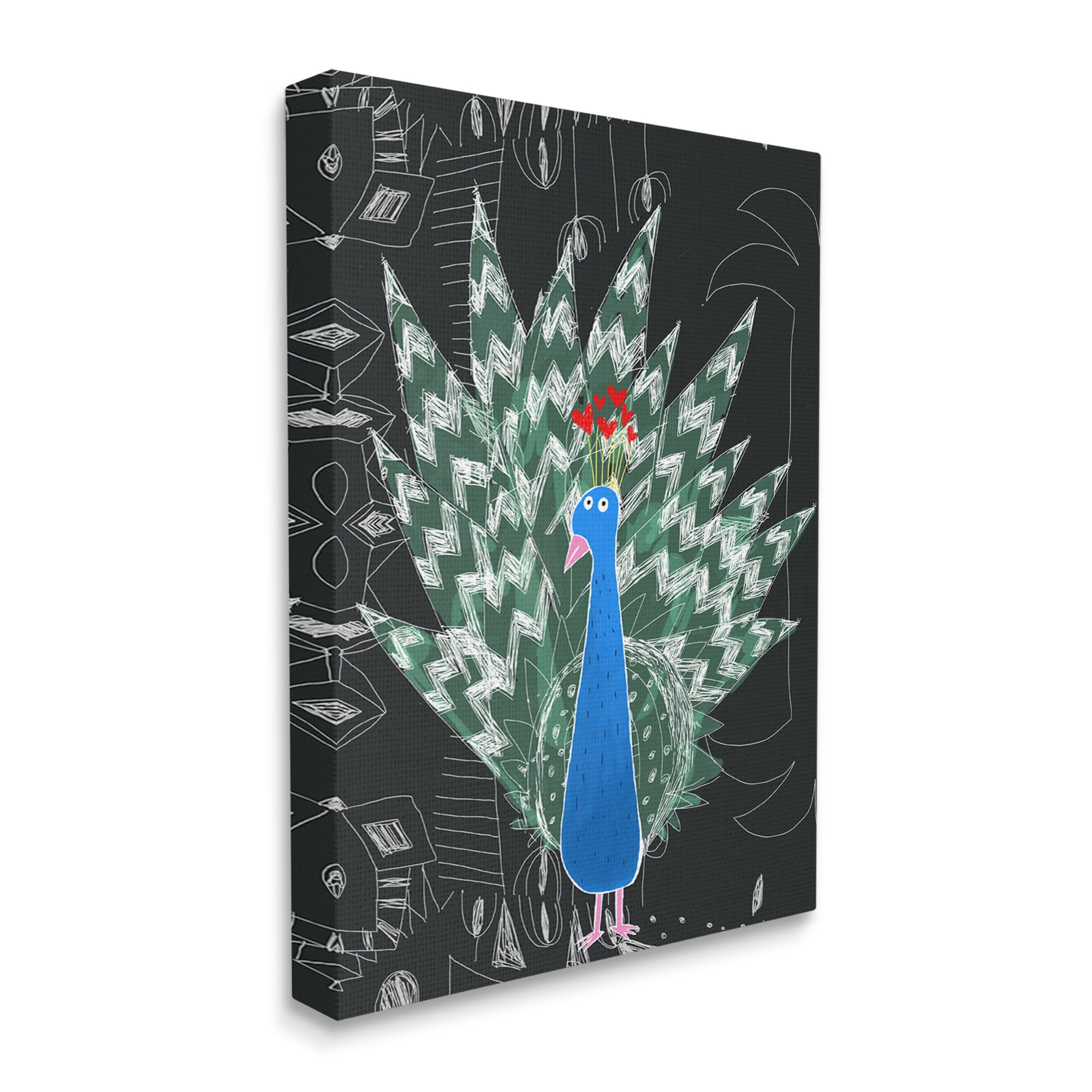 Stupell Industries Children's Abstract Peacock Doodle Black White Pattern, 16 x 20,Design by Carla Daly