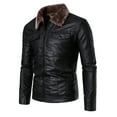 thumbnail image 2 of CHEEREAM Men's Faux Leather Zip Up Long Sleeve Bomber Jacket Fur Lapel Suede Sherpa Jacket Aviator PU Coat with Pockets Black M, 2 of 6