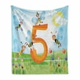 thumbnail image 1 of Number Soft Flannel Fleece Throw Blanket, Happy Bees Making Honey in 5 Sign in Tulip Garden Field Kids Nursery Cartoon, Cozy Plush for Indoor and Outdoor Use, 50" x 60", Multicolor, by Ambesonne, 1 of 6