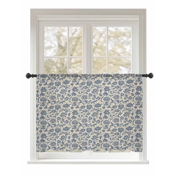 Sheer Curtains 54 Inch Length, Light Blue Floral Semi Sheer Curtains Light Filtering Window Treatment, Rustic Vintage Flowers Botanical Spring Privacy Voile Drapes for Living Room Bedroom 52x54 Inch