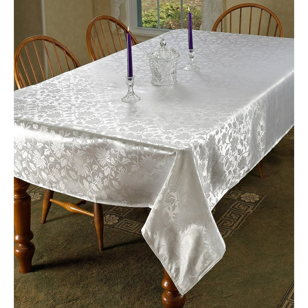 European Floral Design Oblong/Rectangle Tablecloth, 52" x 70", White