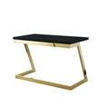 thumbnail image 6 of Bibse Writing Desk - High Gloss Lacquer Finish Top, Polished Stainless Steel Base, Geometric Legs, Black Gold Accent, 6 of 10