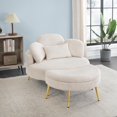 thumbnail image 4 of Small sofa with Ottoman,Corduroy Upholstered Accent Chair with Half Moon Storage Ottoman for Living Room,Bedroom,Beige, 4 of 7