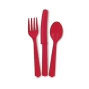 Unique Team Spirit Solid Football Super Bowl Party 18pc 6" Plastic Cutlery, Red
