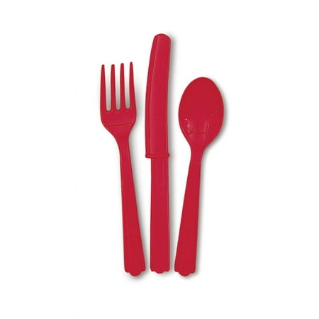 Unique Team Spirit Solid Football Super Bowl Party 18pc 6" Plastic Cutlery, Red