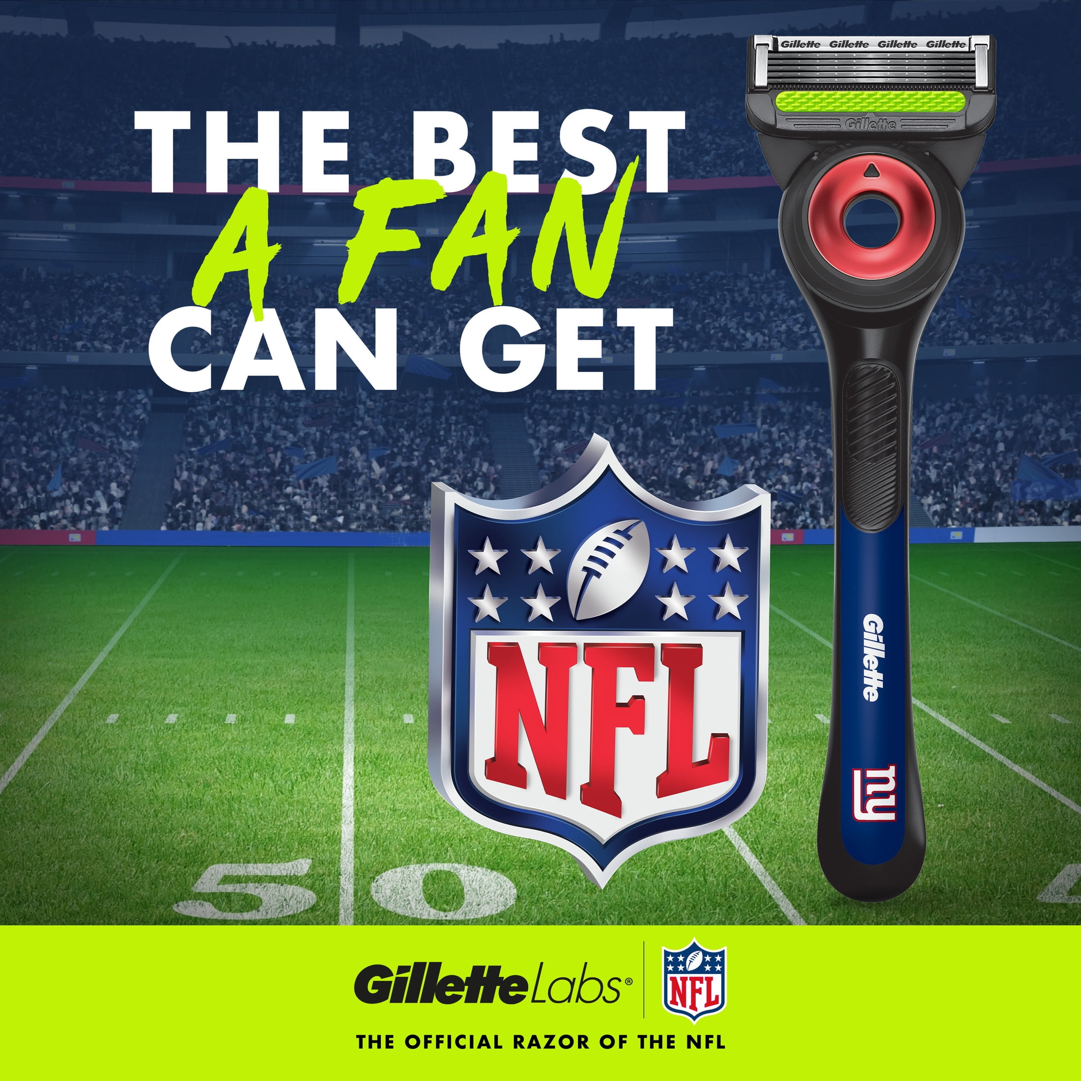 Gillette Labs Official Giants Licensed Razor for Men, Perfect for Game Day Grooming, Gillette Labs with Exfoliating Bar, 1 Handle, 4 Blade Refills, with Magnetic Stand