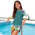 thumbnail image 4 of Guluxicc Girls Rash Guard Swimsuit 2 Pieces Long Sleeve Tropical Color Block Crewneck Tops with Shorts Summer Sun Protection Bathing Suit, 4 of 9
