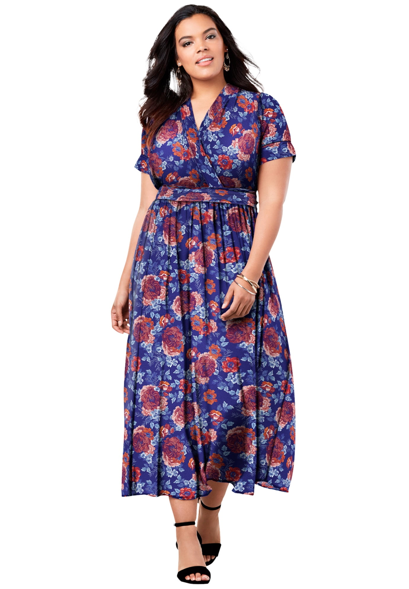 Roaman's Women's Plus Size Wrap Maxi Dress In Crinkle Dress - Walmart.com