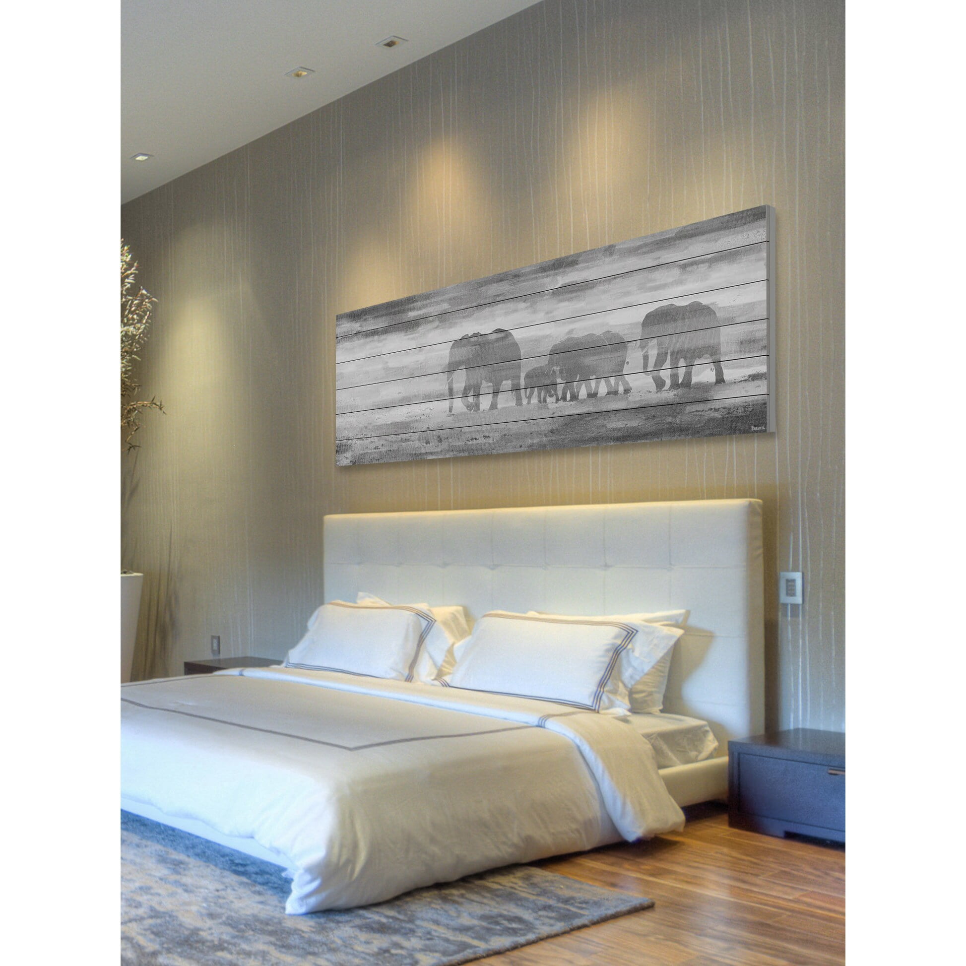 Parvez Taj Parade of Tusks White Wood Wall Art, 10" x 30"