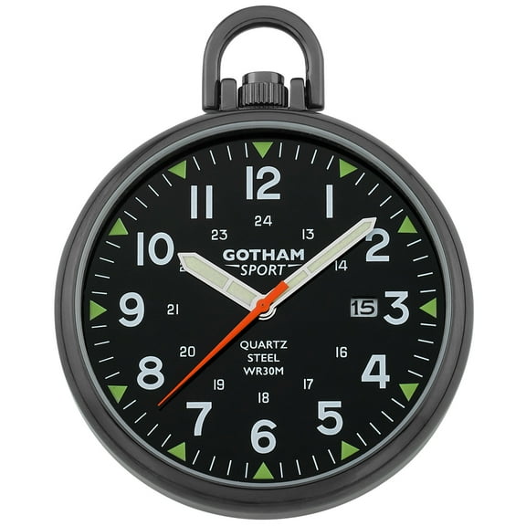 Gotham Men's Sport Series Gun-Plated Stainless Steel Analog Quartz Date Pocket Watch # GWC14109BBK