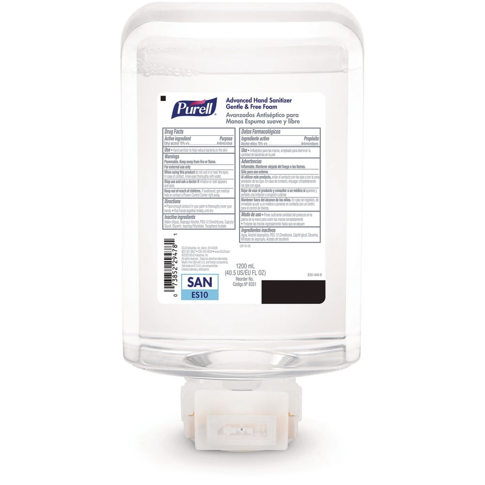 1,200 mL Advanced Foam Hand Sanitizer Refill for ES10 Automatic Dispensers - Fragrance-Free (2/Carton)