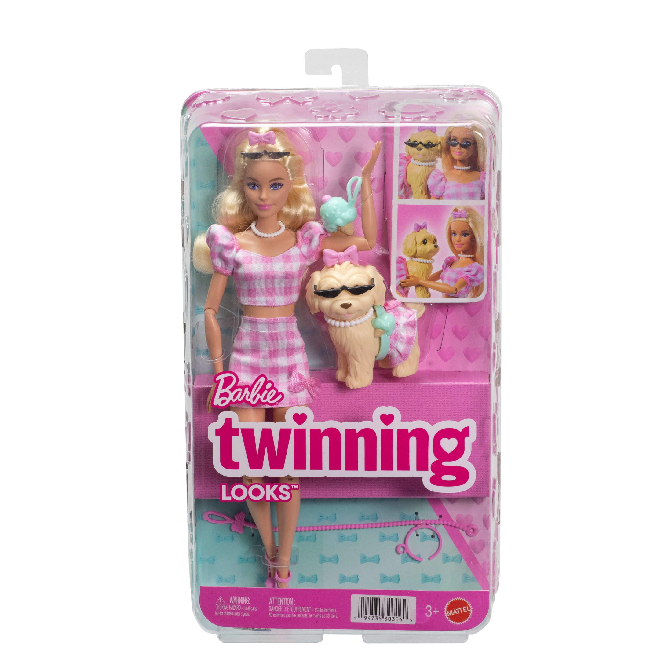 Barbie Twinning Looks Fashion Doll with Pet Dog, Matching Pink Clothes & Accessories, Blonde