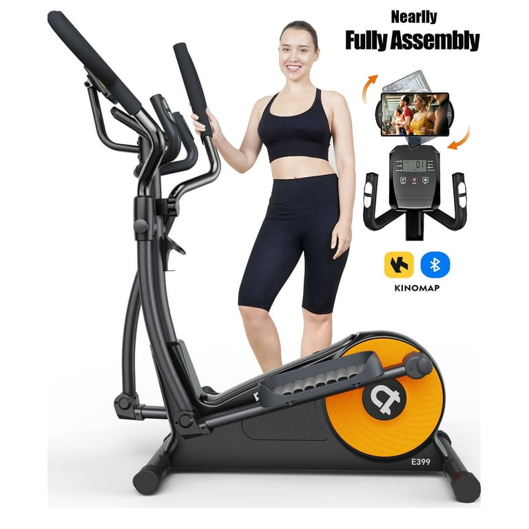 Pooboo Build in Bluetooth Silent Magnetic Elliptical Exercise Bike for Home Elliptical Training Machines 450lbs Nearlly Fully Assembled with 15.5
