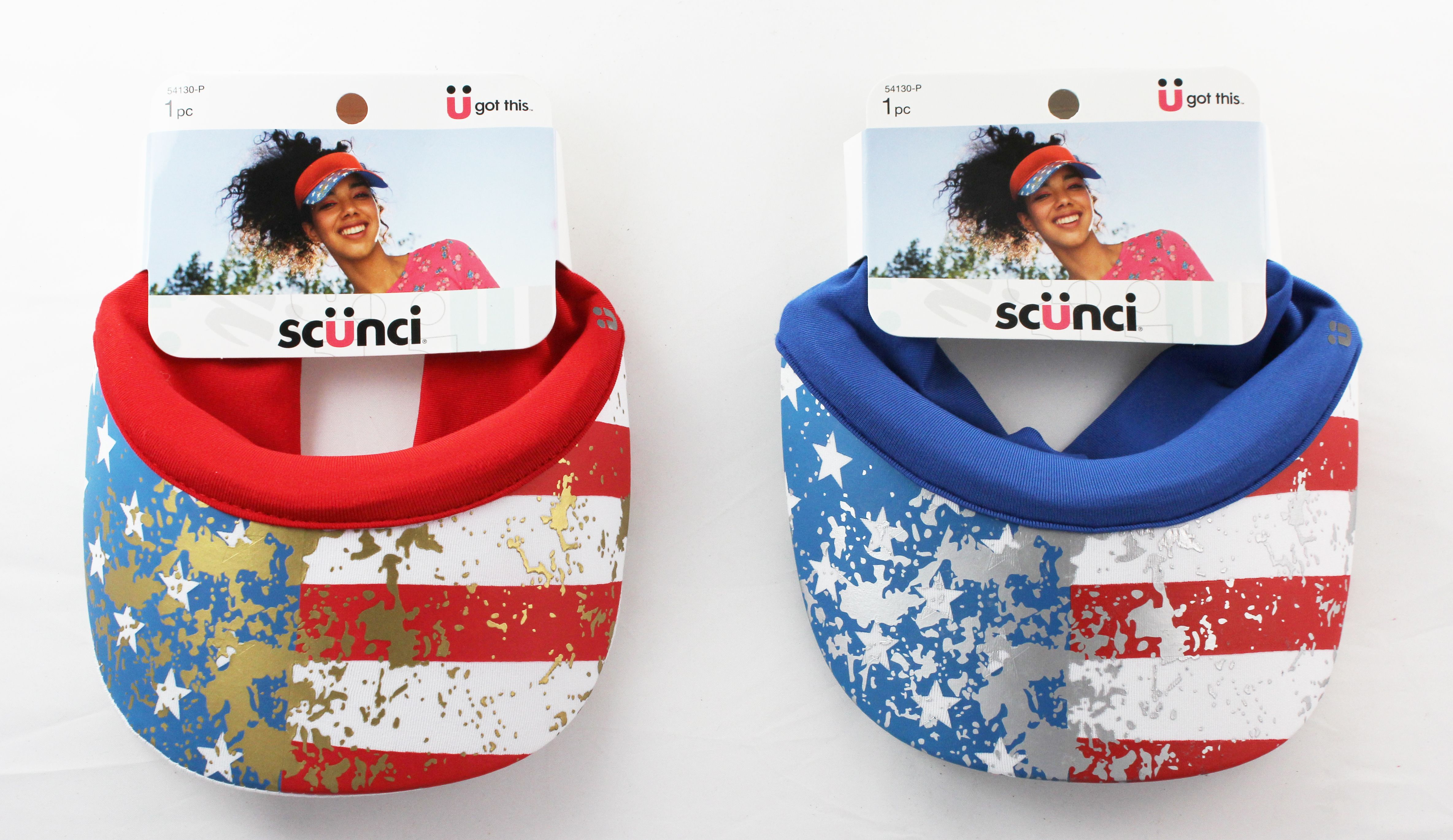 Scunci Patriotic American Hair Visor Cap, Pack of 2, Assorted Color