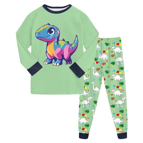 Hessimy Toddler Boys Girls Spring Summer Cute Print 2Pcs Short Sleeve Tops Pants Soft Sleepwear Pjs Casual Set, Short Sleeve Pjs, 2M-12Y(Light Green,7-8 Years)