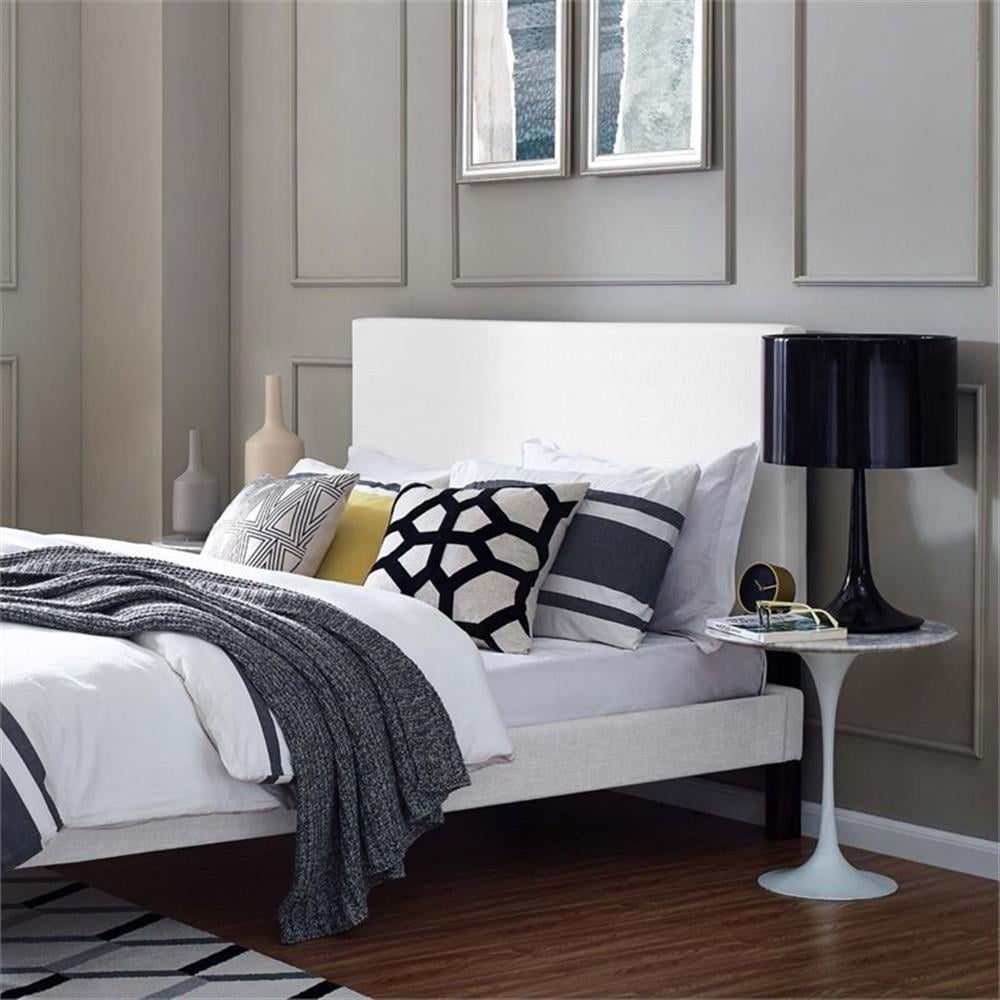 Maklaine Full/Queen Upholstered Linen Fabric Headboard in White