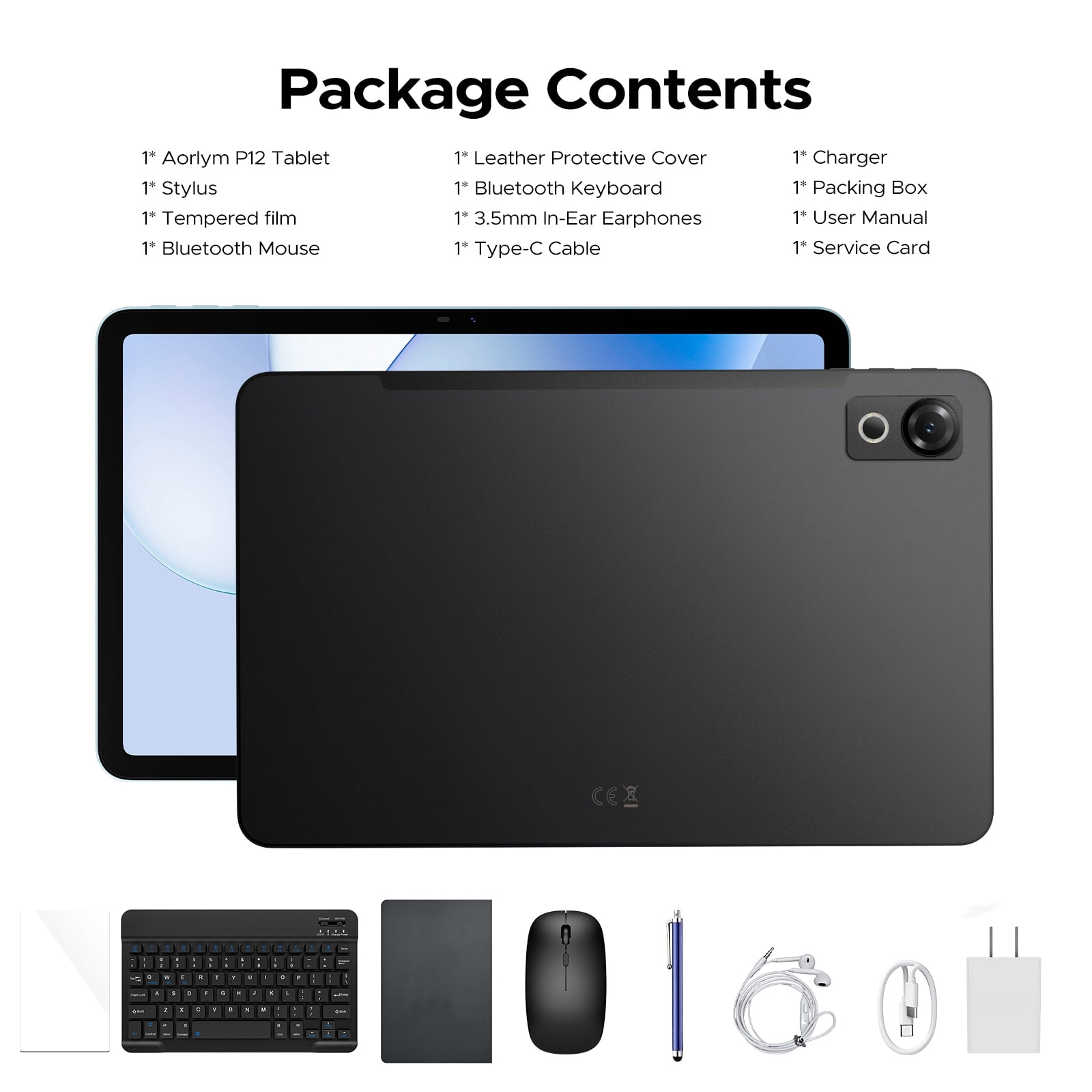 Aorlym P12 12 inch Tablet, Tablet Android 16, 48GB RAM+128GB ROM/2TB TF, T7280 Octa-core, Gemini AI, IPS 2.4K 120Hz Display, 10000mAh/18W, 5G WiFi, 8MP+13MP, GPS, Face ID, OTG, Tablet with Keyboard