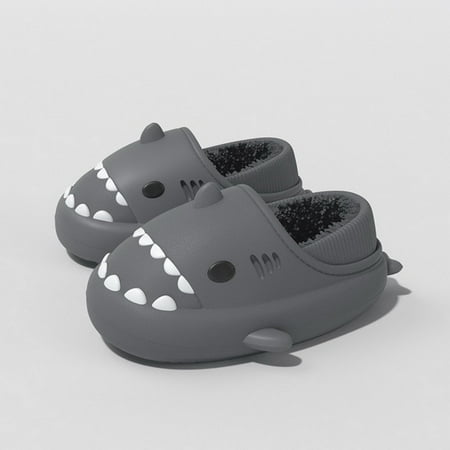 

QWZNDZGR New Cute Cartoon Shark Cotton Slippers Kids Warm Winter Warm Shoes Children Waterproof Indoor Outdoor Plush Soft Home Slides