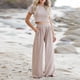 thumbnail image 2 of Mujer Casual Color Liso Traje de 2 Piezas Manga Corta Cuello Redondo Camiseta Suelta Cintura Elástica Pantalones Anchos, 2 of 6