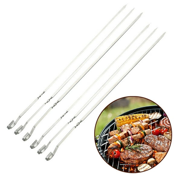 Reusable Stainless Steel BBQ Skewers Set - 10 Pack Flat Metal Barbecue Kebab Sticks 35cm Long for Grilling Shrimp Chicken Vegetables