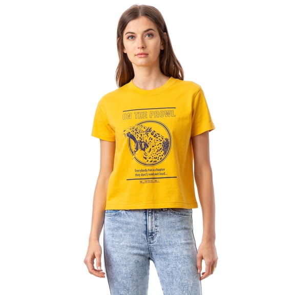 Jordache Vintage Women's Carla 'On The Prowl' Boxy Crewneck Graphic T-Shirt