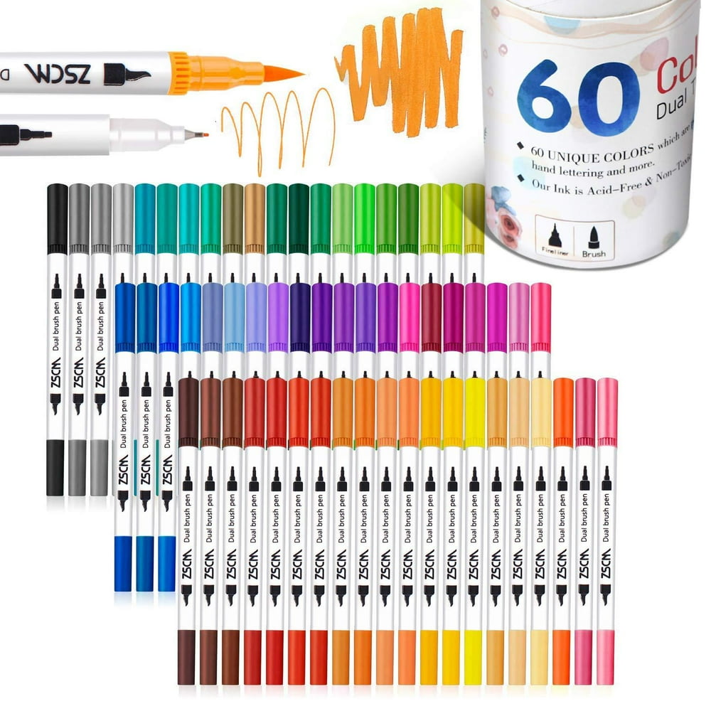 ZSCM Dual Brush Pens Art Markers, 60 Colors Adult Coloring Books